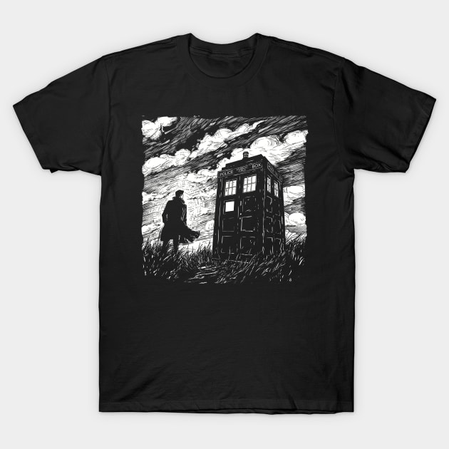 TARDIS Noir T-Shirt by DesignedbyWizards